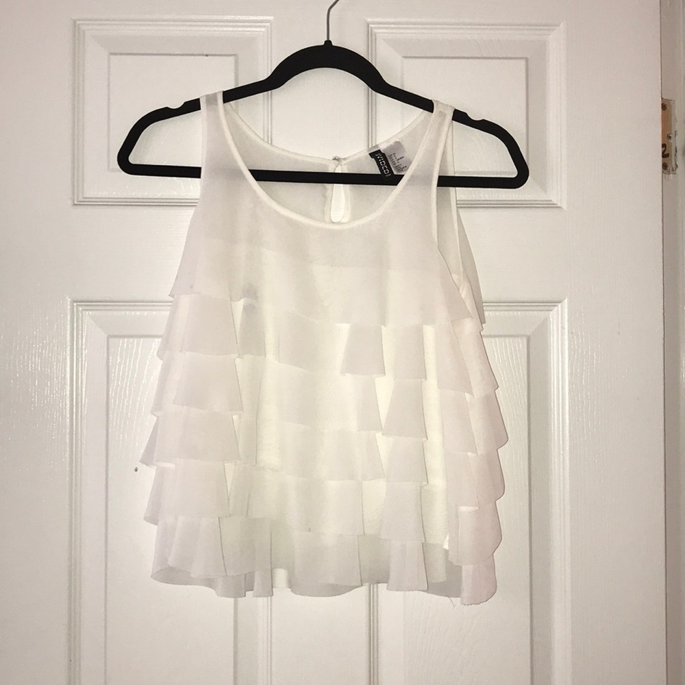 White Ruffle Tank Top